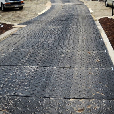 Temporary Road Mats provide safe access on soft or uneven ground for vehicles and heavy equipment.